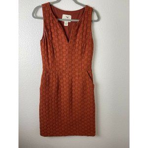 Anthropologie Tabitha Quilted Tema Dress Rust Burnt Orange Textured Bows Sz 4